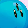 A close-up of a three-eyed, blue slime. Base by Cindy Avelino.